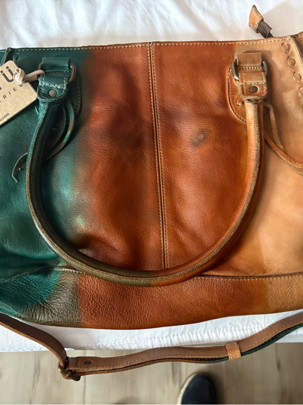 BED|STU Three-Tone Aqua/Green and Brown Leather Tote - Picture 2 of 13